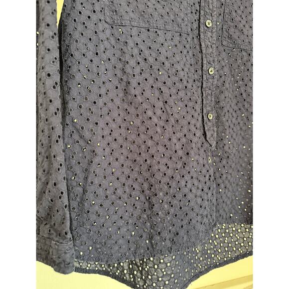 Banana Republic Dillon‎ Shirt Women's Size Medium Navy Cutout - Picture 3 of 8